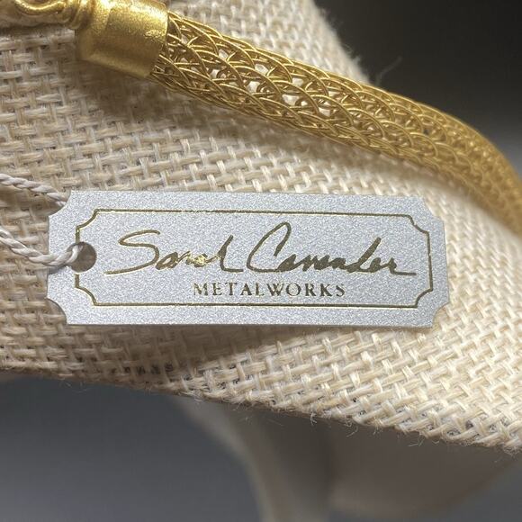 VTG Sarah Cavender Metalworks Gold Tone Mesh Blue Glass Cabochon Necklace NWT - Picture 7 of 8